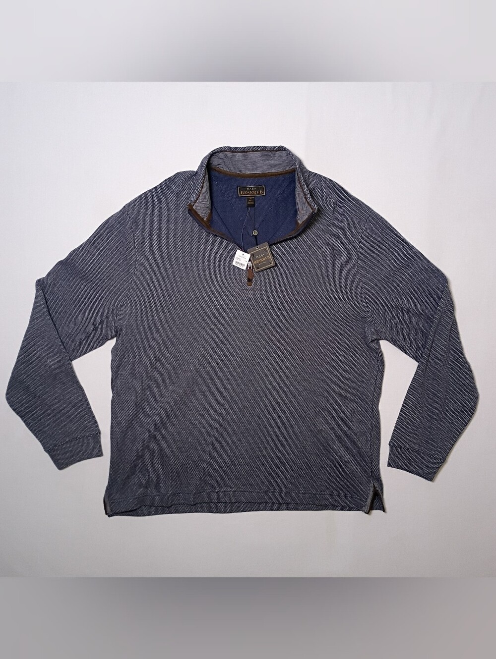 Jos. A. Bank Reserve 1/4 Zip Cotton Pullover Sweater XXL Blue White Textured NWT